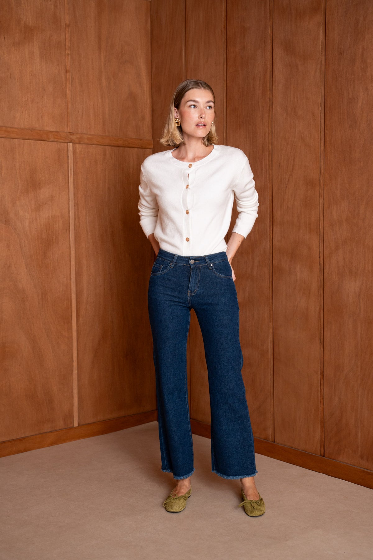 Jean wide leg à frange