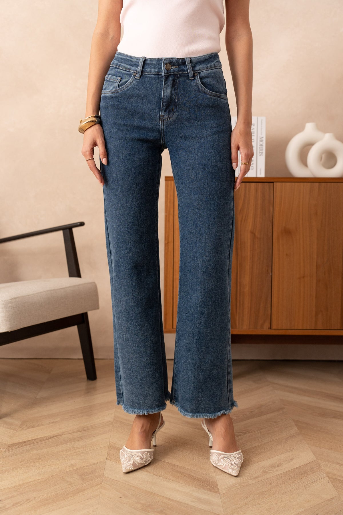 Jean wide leg à frange