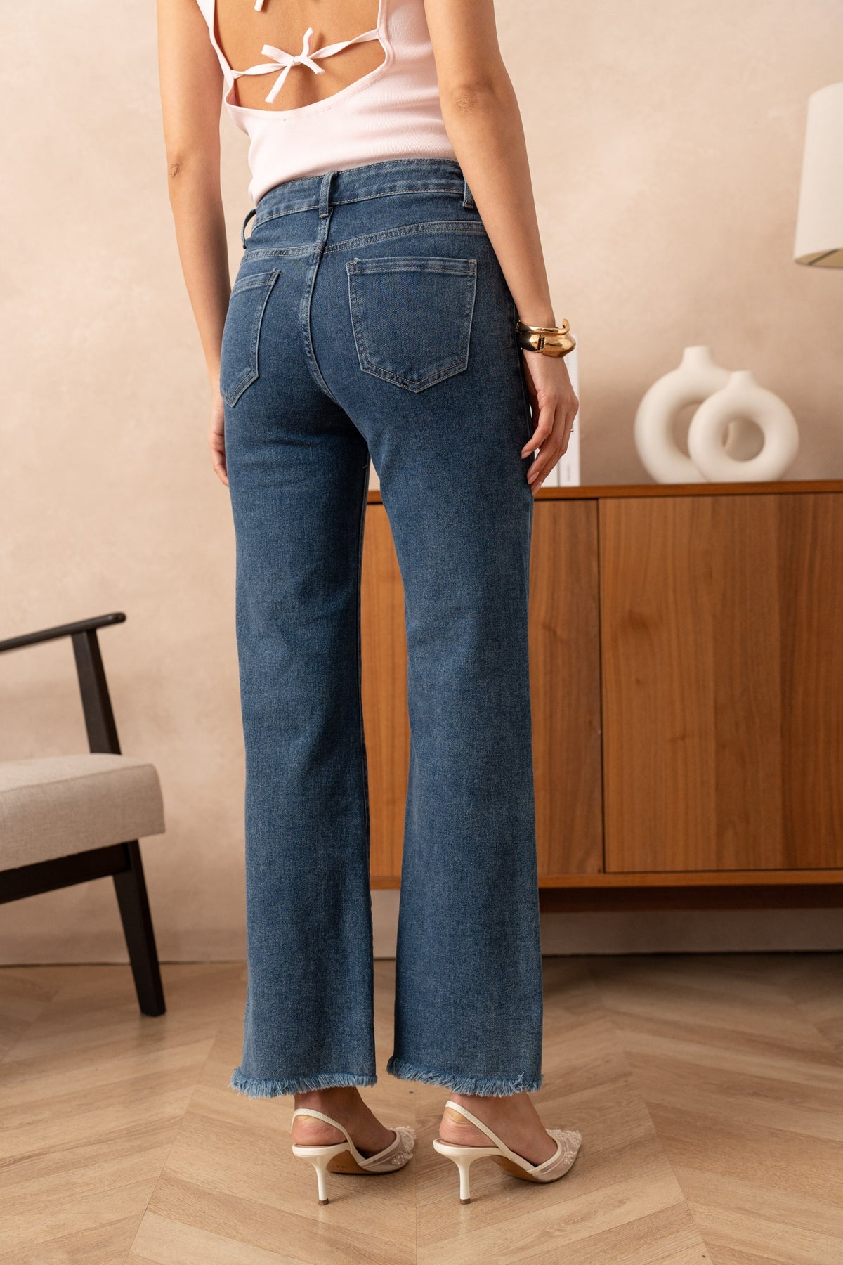 Jean wide leg à frange