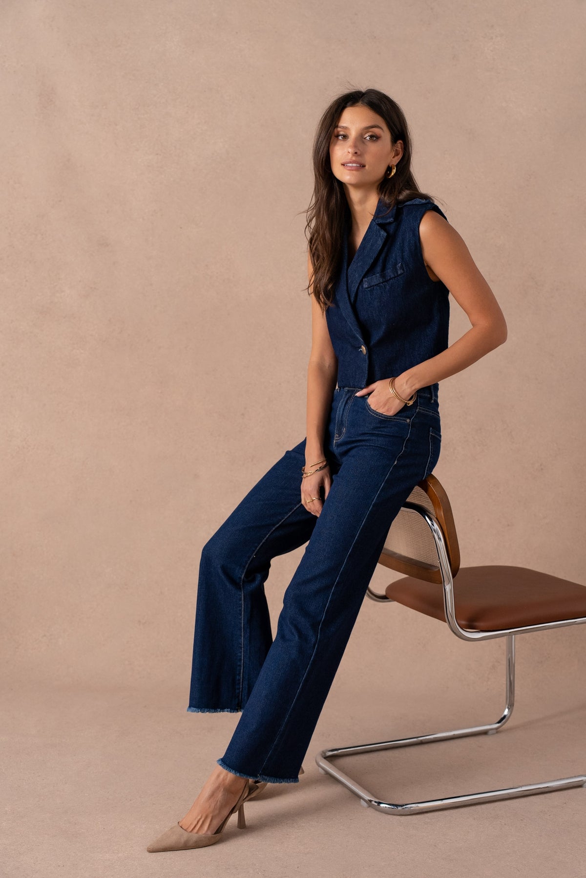 Jean wide leg à frange