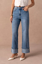 Jean wide leg retroussé