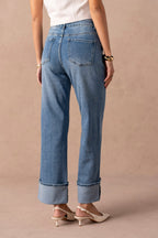 Jean wide leg retroussé