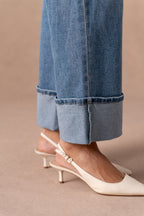 Jean wide leg retroussé