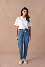 Jean mom fit à taille élastiquée