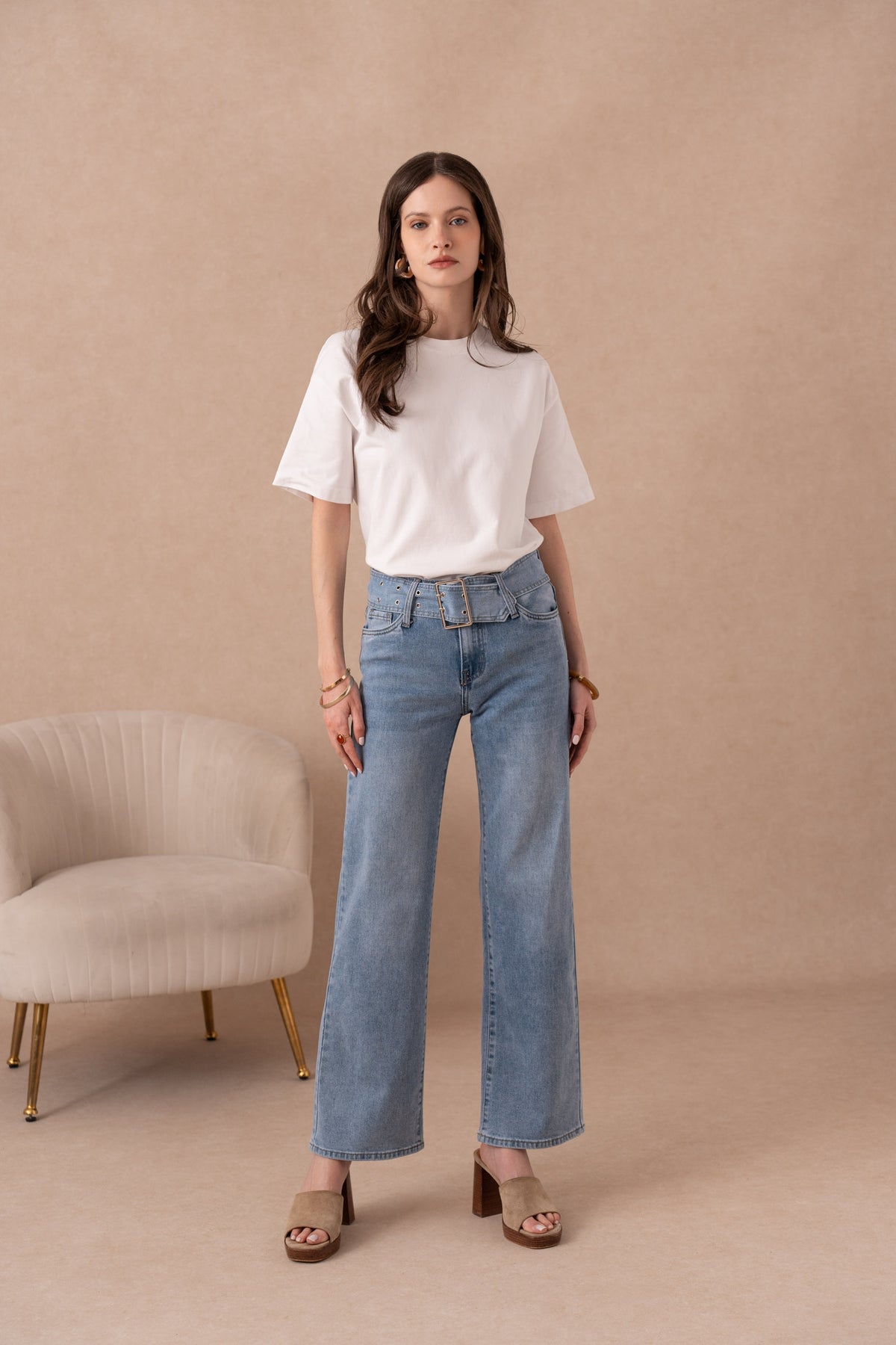 Jean ample taille basse avec ceinture