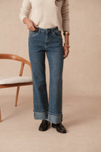 Jean wide leg retroussé