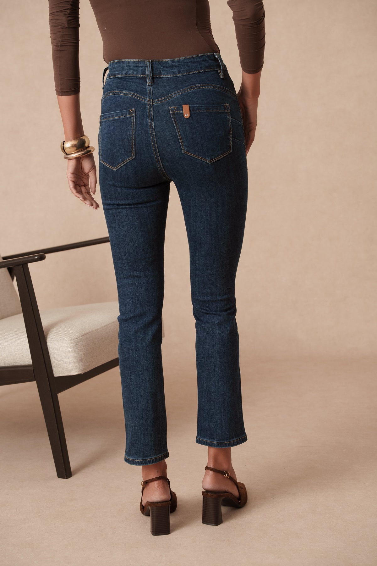 Jean regular fit push up grande taille avec détail cuir