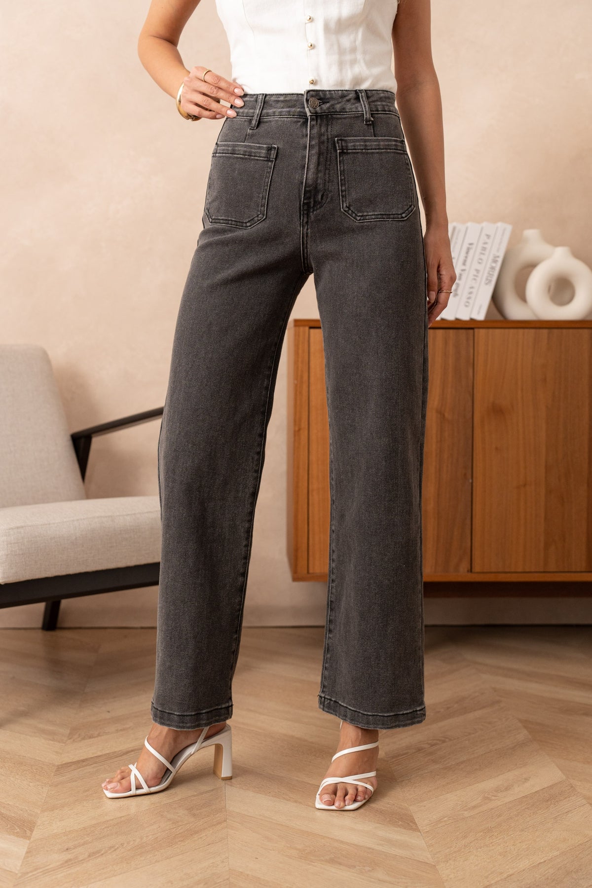 Jean wide leg poches plaquées