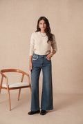 Jean wide leg avec détails dentelles