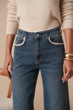 Jean wide leg avec détails dentelles