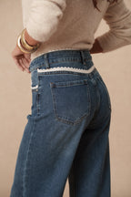 Jean wide leg avec détails dentelles