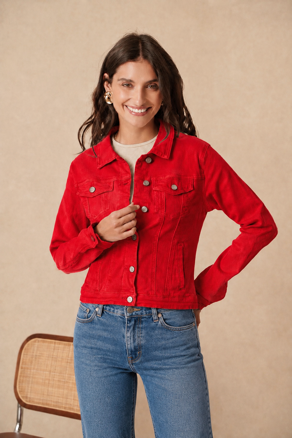 Veste en jean couleur à 4 poches