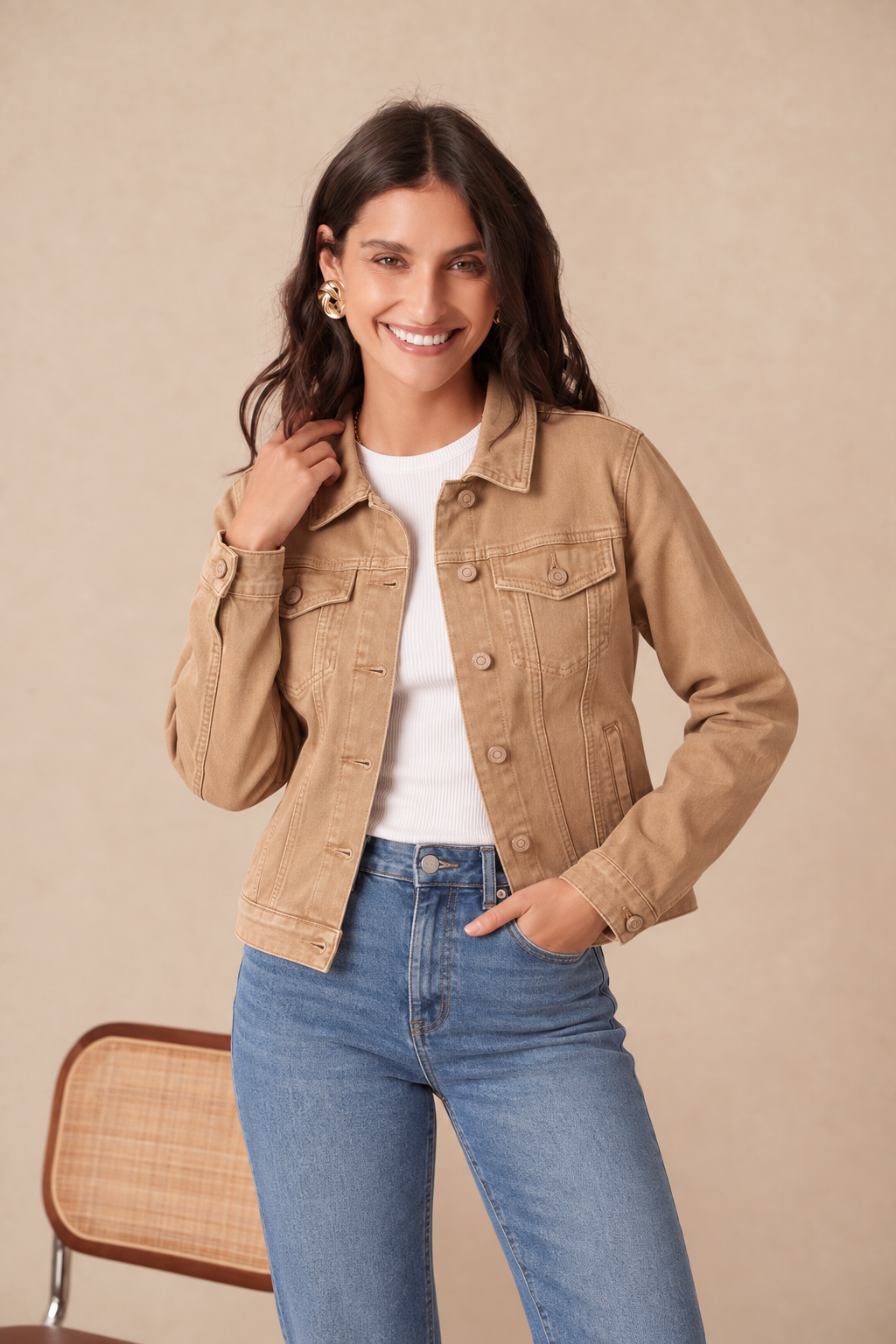 Veste en jean couleur à 4 poches