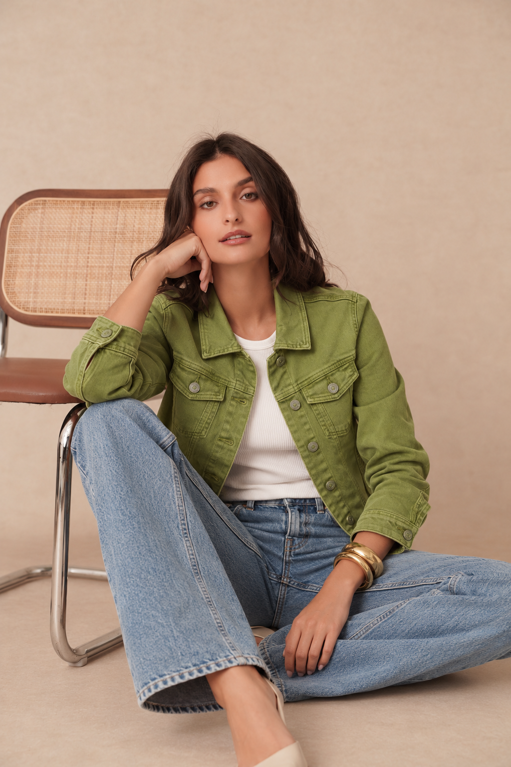 Veste en jean couleur à 4 poches