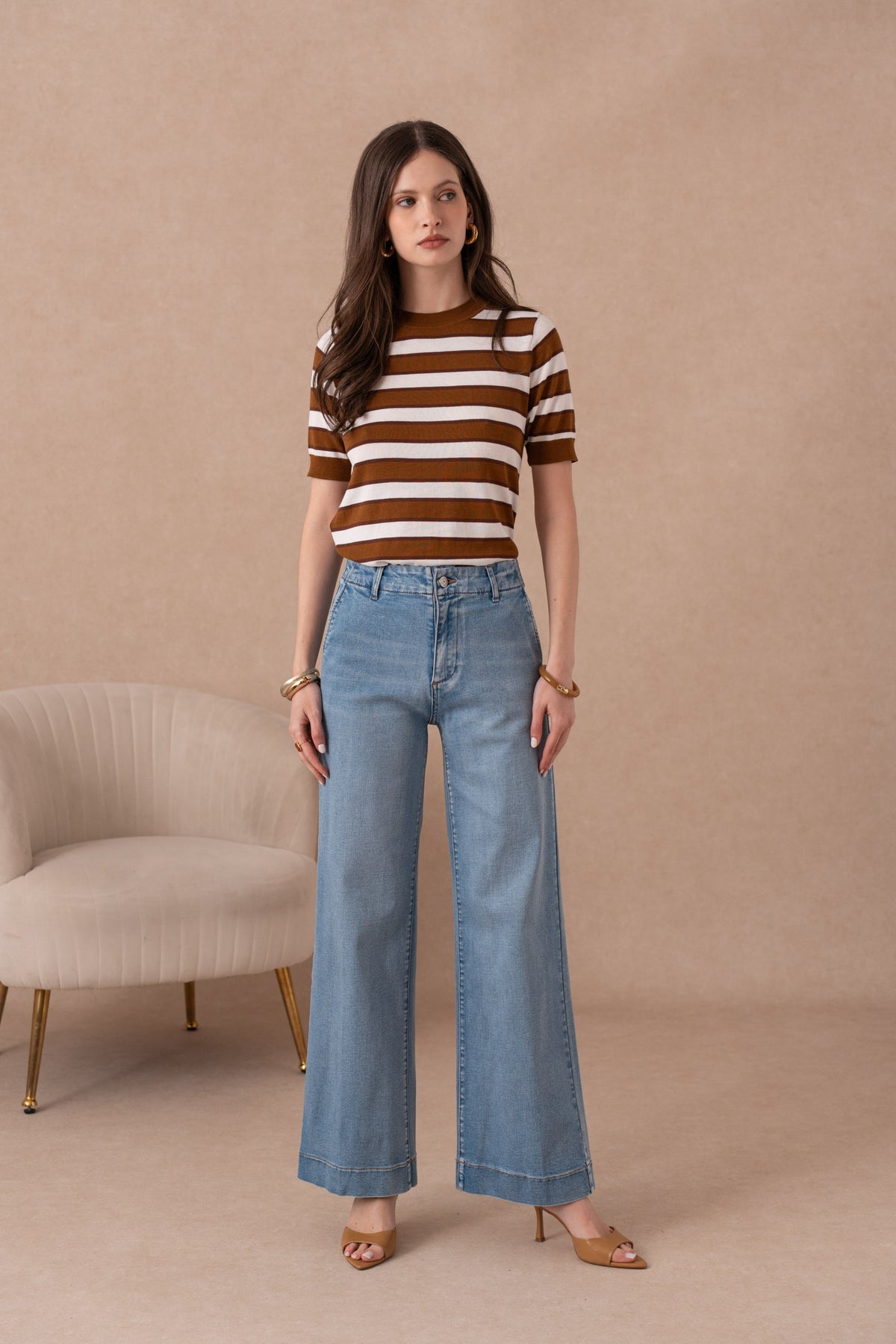 Jean wide leg avec plis avant