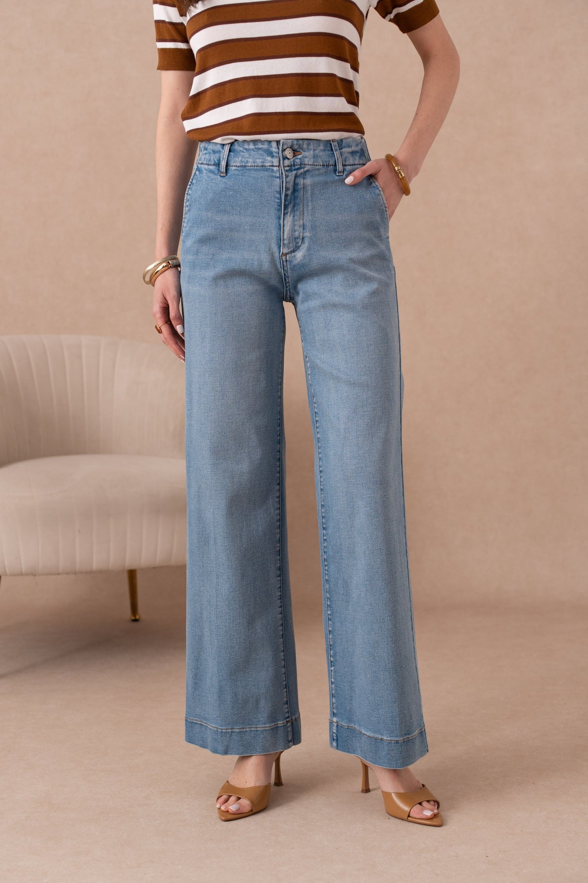 Jean wide leg avec plis avant
