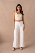 Jean wide leg retroussé avec pli milieu