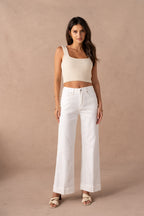 Jean wide leg retroussé avec pli milieu