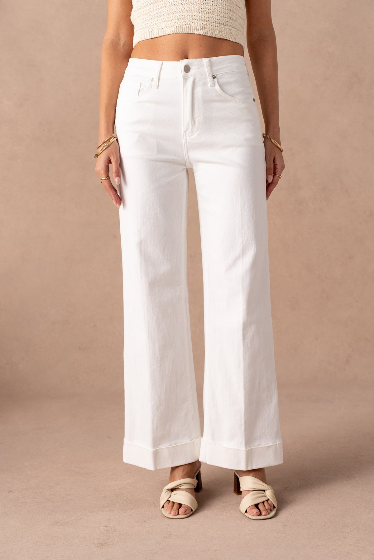 Jean wide leg retroussé avec pli milieu