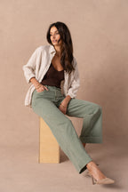 Jean wide leg retroussé avec pli milieu