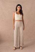 Jean wide leg retroussé avec pli milieu