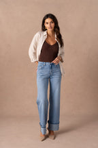 Jean wide leg retroussé