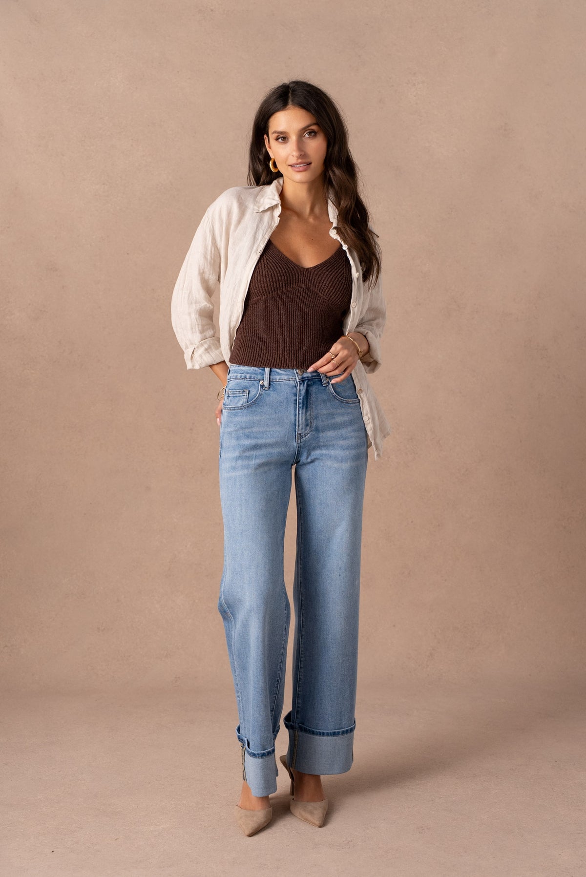 Jean wide leg retroussé