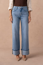 Jean wide leg retroussé