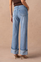 Jean wide leg retroussé
