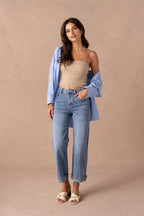 Jean wide leg retroussé