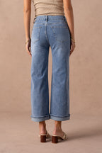 Jean wide leg retroussé