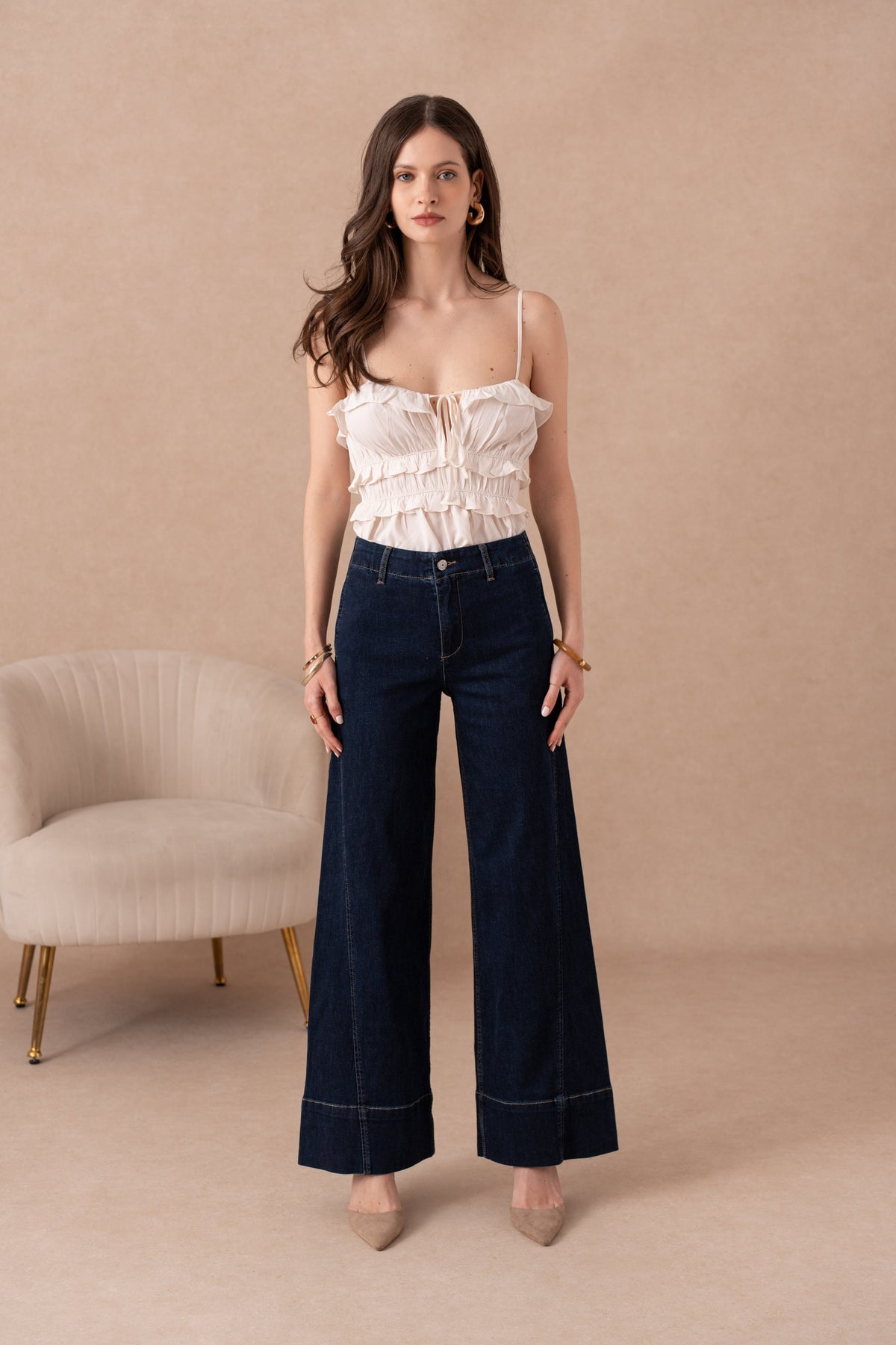 Jean large avec couture sur le côté