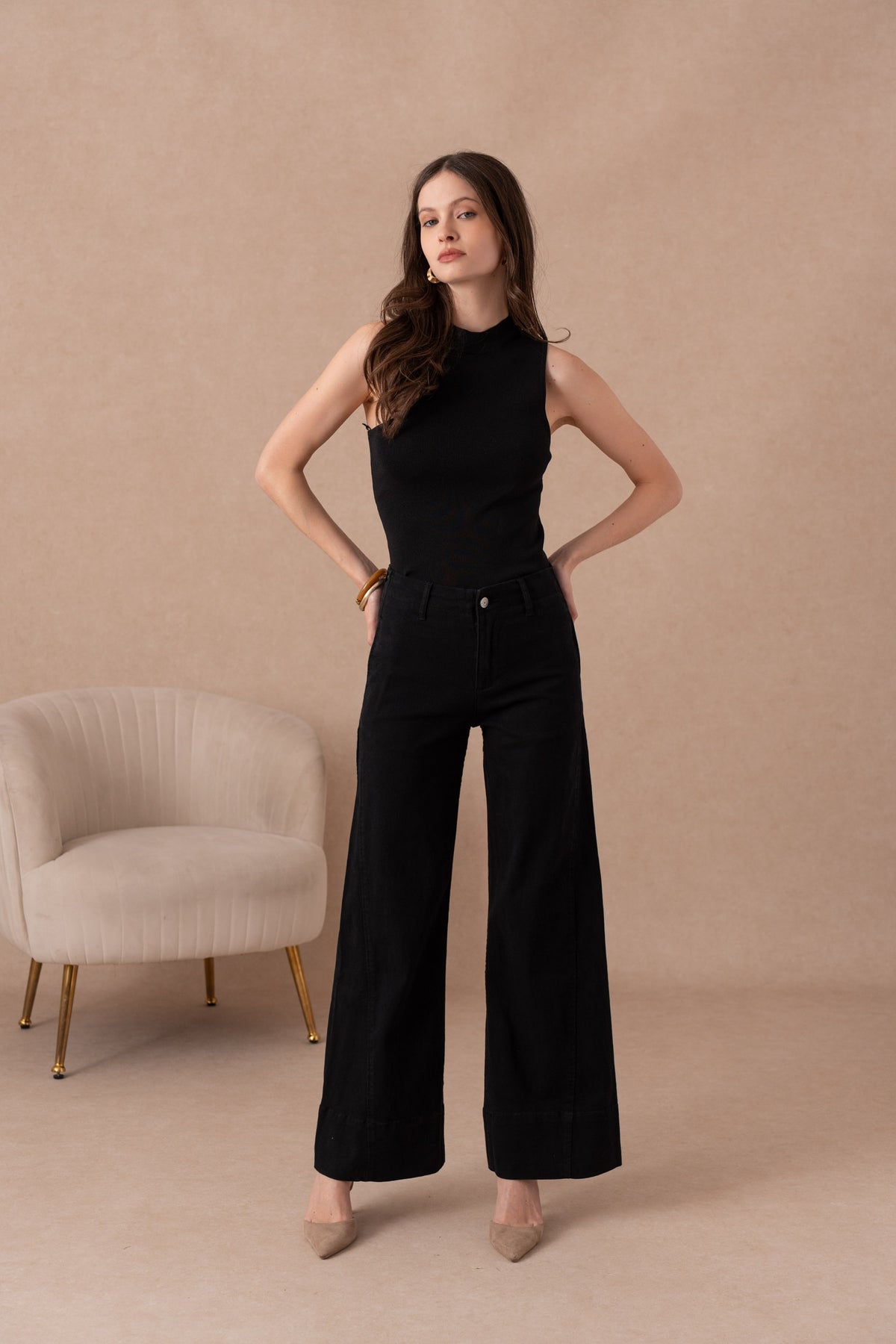 Jean large couleur avec couture sur le côté