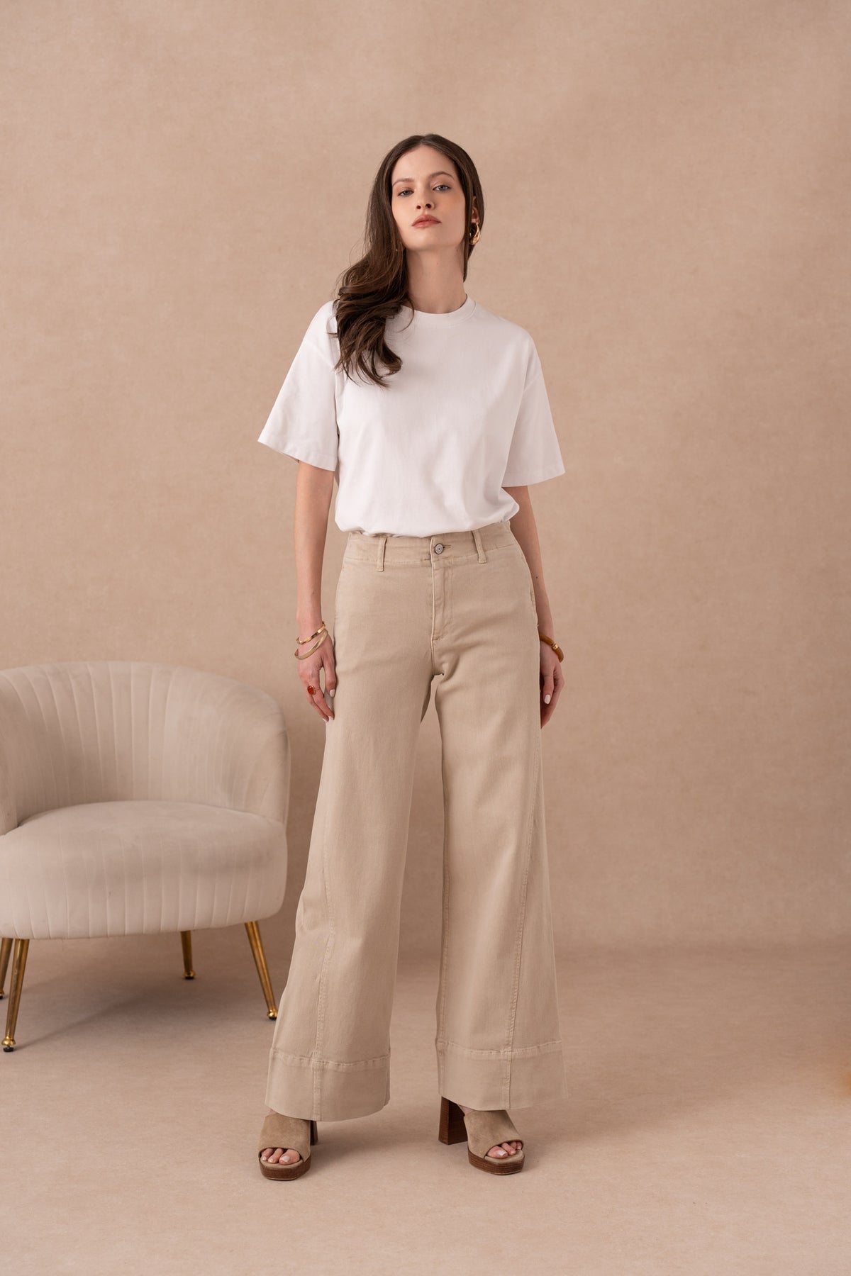 Jean large couleur avec couture sur le côté
